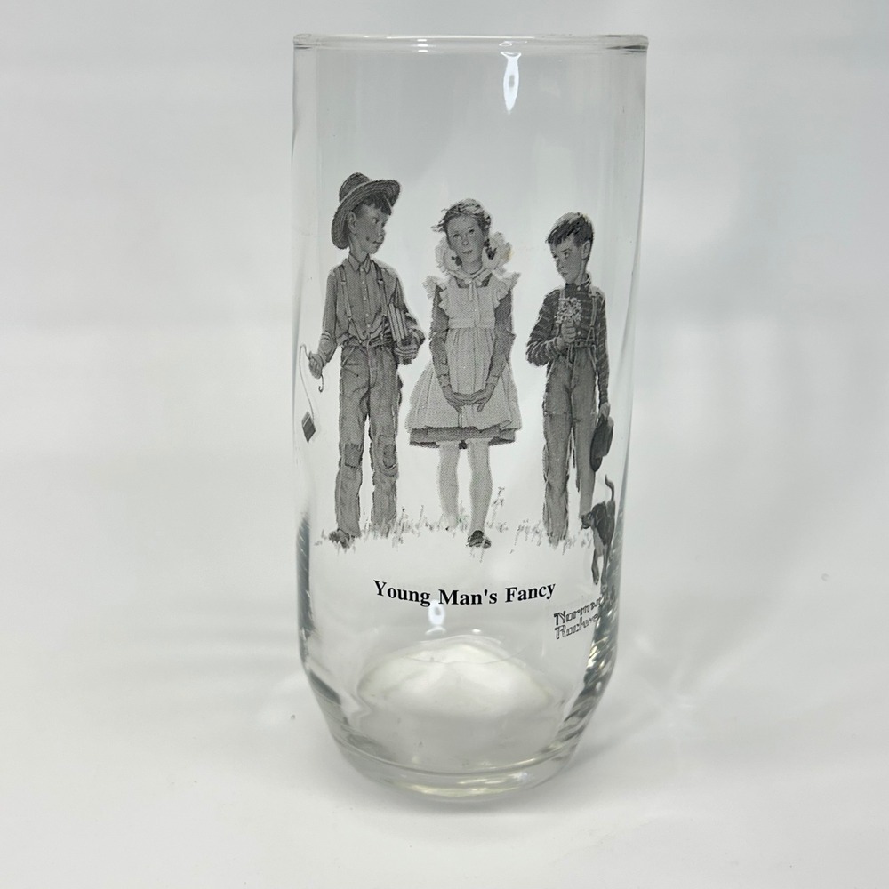 Norman Rockwell Young Man's Fancy Vintage Highball Glass B&B USA Clear Americana